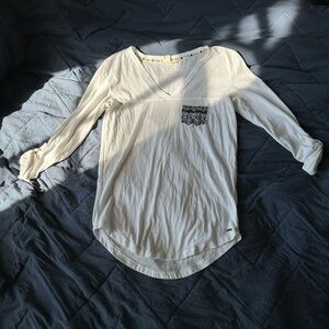 Roxy White V-Neck Long Sleeve Top